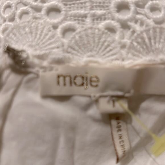 Maje Loseray Peplum Lace Top Blouse Short Sleeve  in Ecru White Size 1 US Smalll - Picture 9 of 11
